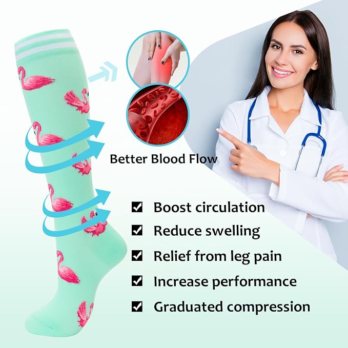 fenglaoda Compression Socks Women Men 4 Pairs, Knee High Support Socks for Running, Sports, Travel, Flight, Nurse - Image 4
