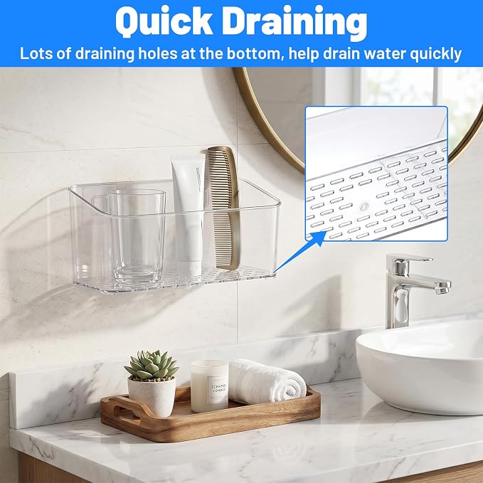 4 Pack Adhesive Cabinet Door Organizer, Bathroom Cabinet Door Organizer Bins for Inside Cabinets Doors Storage, Clear Wall Mounted Caddy for Kitchen Pantry, Bathroom Countertops, 10.63x3.62x3.94 Inch - Image 3