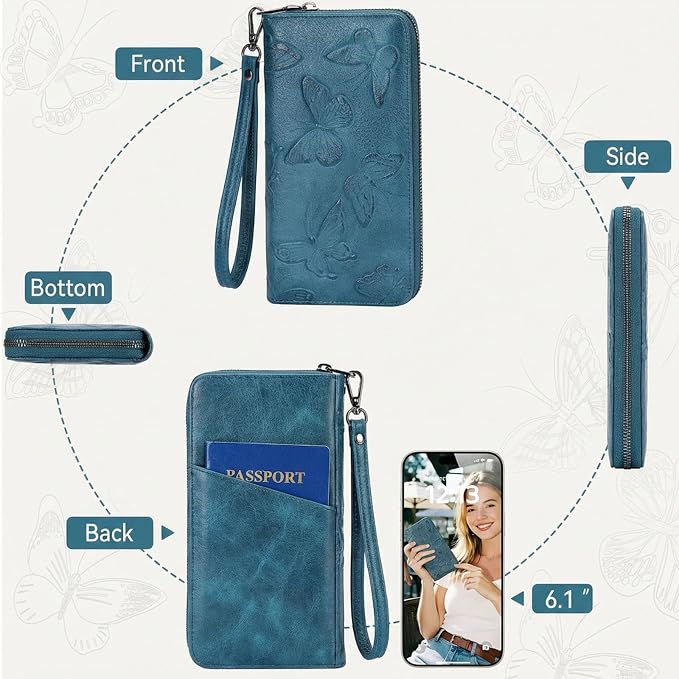 BELTANA Womens Wallet RFID Wallet Women with Passport Holder Butterfly Vegan Leather Multi Card Slots Wallets Large Capacity Wristlet Travel Purse for Women (Peacock-Blue) - Image 6