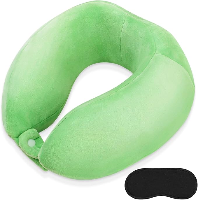Travel Neck Pillow for Sleeping Soft Memory Foam Pillows Lightweight Breathable Airplane Pillow Support Head and Chin Perfect for Camping Train Car Office Rest Green by FEUFOAM
