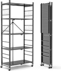 Himix 5-Tier Foldable Storage Shelves with 20 Hooks Wheels Grey Display | Folding shelving units, Metal collapsible organization, Wire shelf, No assembly, Bookshelf, Kitchen, Home rack, Holds 440 Ibs by Himix