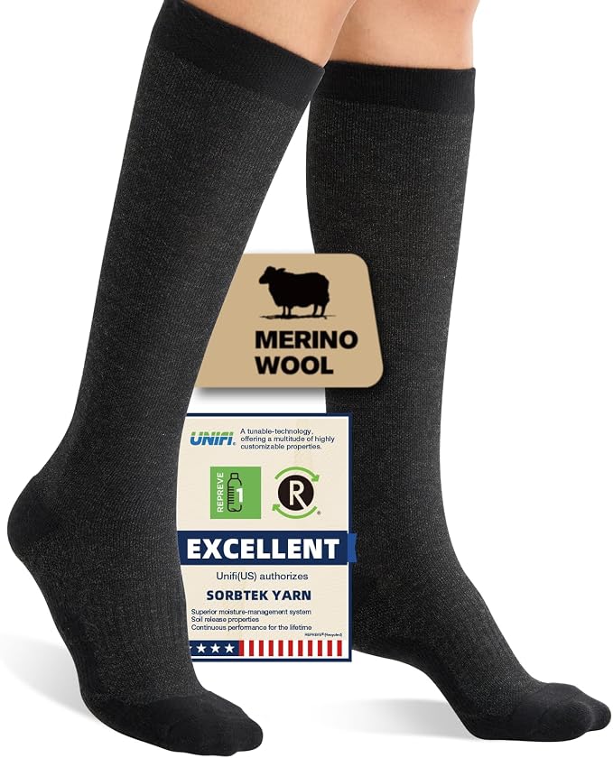 Merino Wool Compression Socks for Women Men 15-20 mmHg for flying | Soft & Breathable for Travel, Running by Unknown