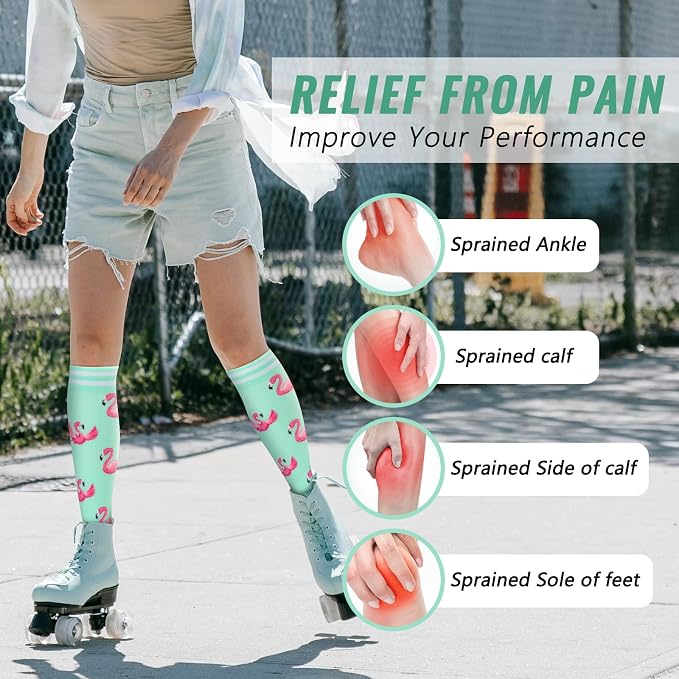 fenglaoda Compression Socks Women Men 4 Pairs, Knee High Support Socks for Running, Sports, Travel, Flight, Nurse - Image 2