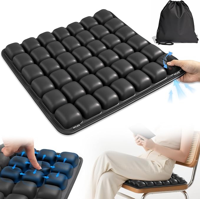 Upgrade Airplane Seat Cushion with No External Air Pump, Travel Cushion for Long Flights, Portable Wheelchair Cushions, Adjustable Air Cushion with Non-Skid Bottom Relief Discomfort in Coccyx by SGJHUI
