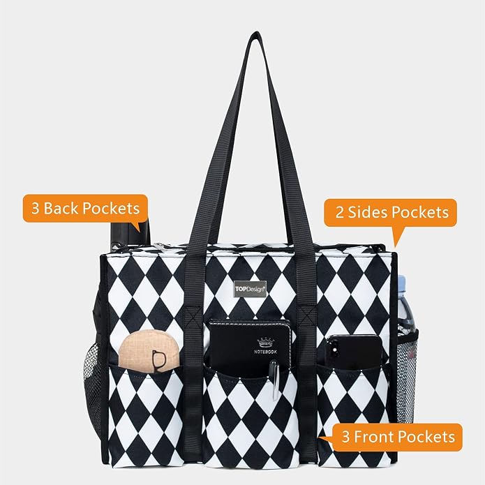 TOPDesign Utility Water Resistant Tote Bag with 13 Pockets, Top Zipper Closure & Thick Bottom Support, for Working Women - Image 3