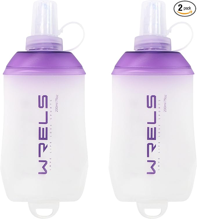 WRELS 200ml/350ml/500ml Collapsible Soft Flask,BPA Free Folding Soft Water Bottle with Hanging Ring,Lightweight TPU Hydration Flask for Running Marathon Cycling Hiking(200ml-2 Packs) by WRELS