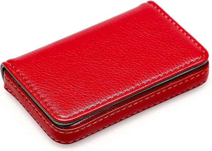 RFID Blocking Wallet - Minimalist Leather Business Credit Card Holder with Magnetic - Red - Image 5