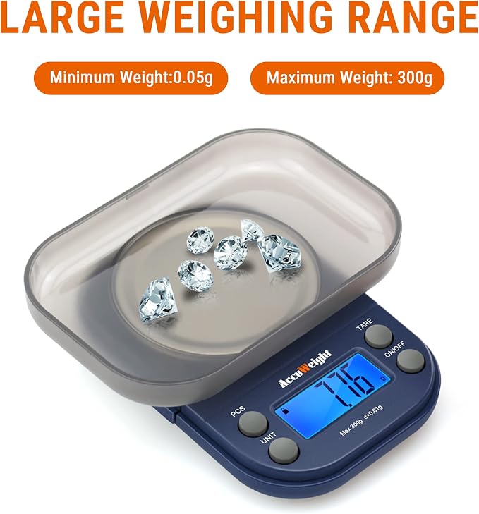 AccuWeight Digital Gram Scale with 300g/0.01g Small Pocket Coffee Scale with High Accuracy, Jewelry Scale with Tare and Calibration for Kitchen Food Scale - Image 5