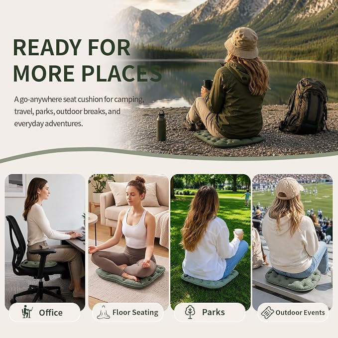 Inflatable Seat Cushion with Pump for Airplane Travel and Stadium | No Mouth-Blow Pump, 14.6 x 10.2 x 1.96 in, Water-Resistant 30D Nylon TPU, Lightweight for Travel, Camping and Hiking - Image 8