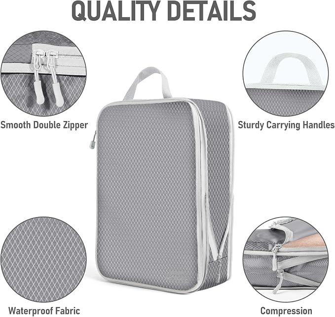6 Set Compression Packing Cubes, Suitcase Organizer, Lightweight Travel Essentials, Compression Bags For Travel Accessories Luggage Storage Set (6Pcs, Gray) - Image 4