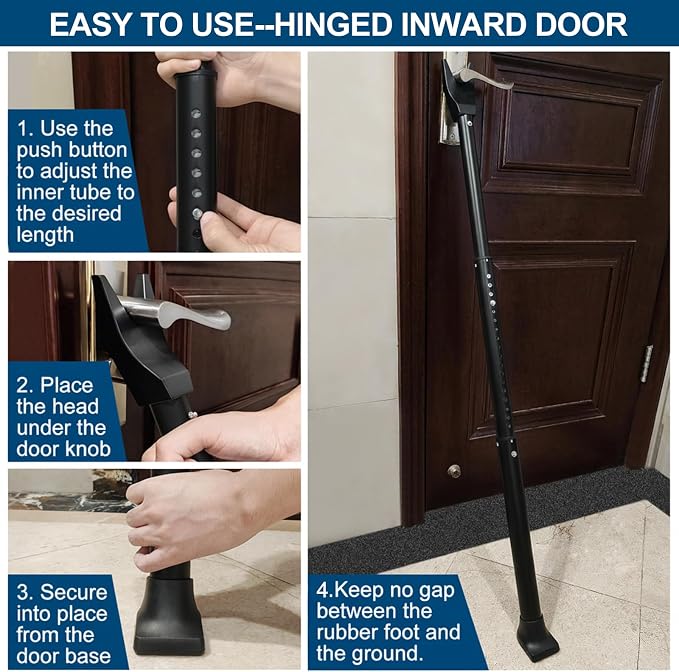 Rerishom 2 Pack Door Security Bar, Heavy Duty Door Stopper Jammer | Locking Security Bar for Door, Adjustable Home Security Barricade for Apartment, Hotel Room and Screen Door - Image 6