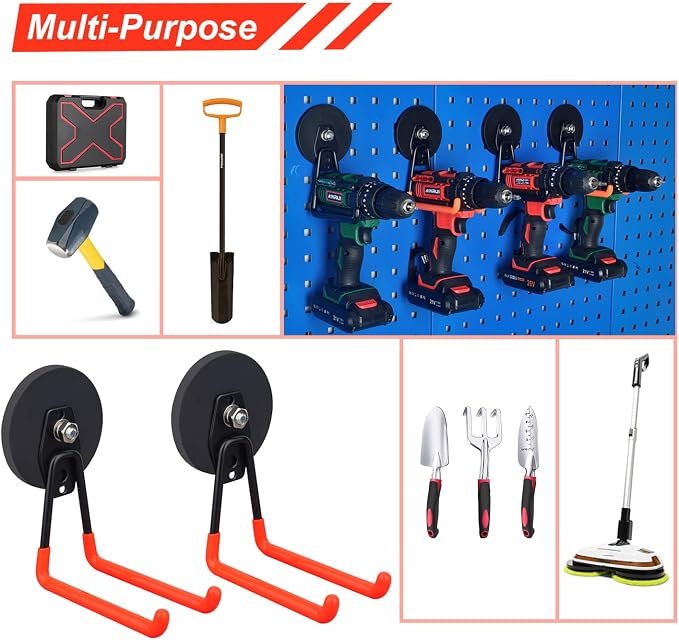 Strong Utility Magnetic Hooks,Anti-Slip Coated Large Magnetic Hooks Heavy Duty No Drilling Garage Organizer Magnet Hooks for Hanging Garden Hoses - Image 5