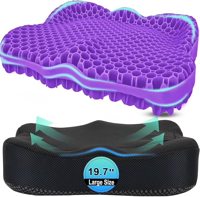 Thicken 19.7in Seat Cushion, Gel Seat Cushion for Long Sitting–Office Chair, Wheelchair, Car Pad, Large Cooling Support Pad for Back Pain, Sciatica, Tailbone Pain Relief by AirllantryHome