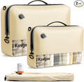 Vacuum Compression Packing Bags for Travel, Reusable Nylon Vacuum Bags with Pump, Expandable Luggage Organizer Set for Carry-On Suitcase Organizer (2 Pack with Pump, Beige) by KOSGOO