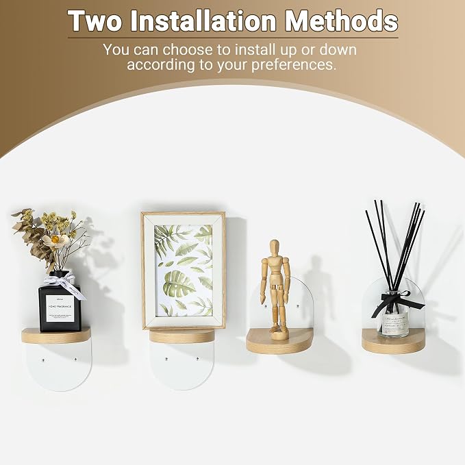 SAYAYO Small Floating Shelves for Wall Storage, 4 x 4 Inch Mini Shelf | Wall Shelves for Bedroom Decor, Display Wood Shelf Organizer with White Base for Living Room, Office, Balcony, 4 PCS - Image 3