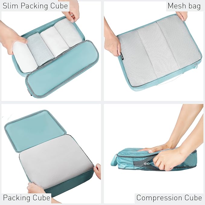 Bagail Ultralight Compression Cubes 7 Set - 3 Packing Cubes, 3 Organizers, and 1 Shoe Bag - Image 3