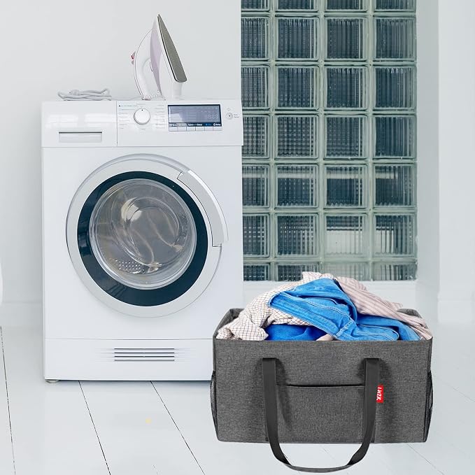 LHZK 2 Pack Extra Large Utility Tote Bag with Metal Wire Frame and the Sides Rinforced, Extra Large Tote Bag with Handle for Pool Beach Laundry Storage (Grey) - Image 3