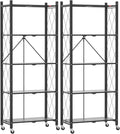 DEANIC 5-Shelf Folding Bookcase with Wheels, Heavy Duty Storage Shelves, Freestanding Metal Wire Shelving Unit for Living Room, Office, Kitchen, Basement, Pantry(Black 2 Pack) by ShowNow