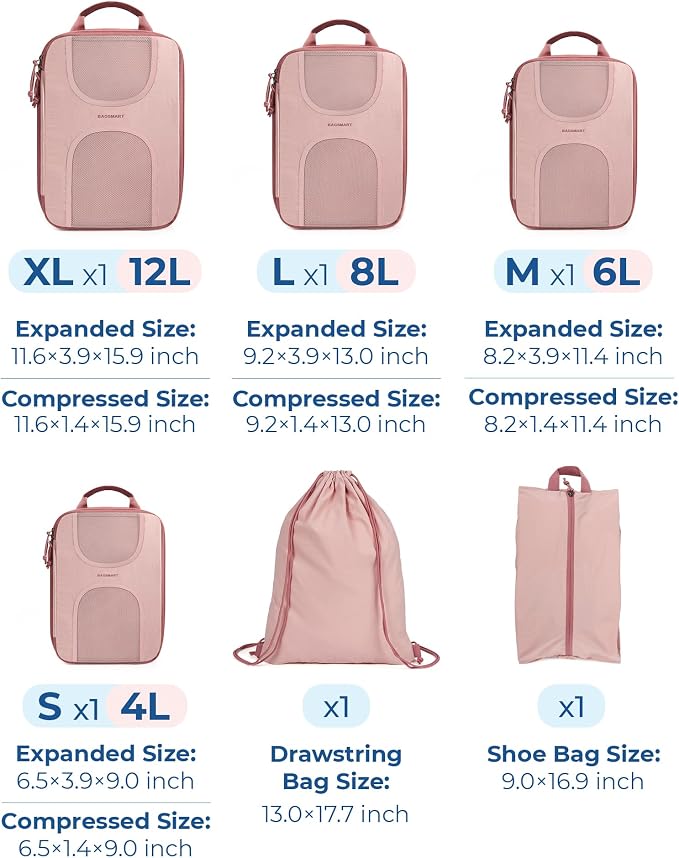 BAGSMART 6 Set Compression Packing Cubes, Travel Luggage Organizer Bags - Image 2