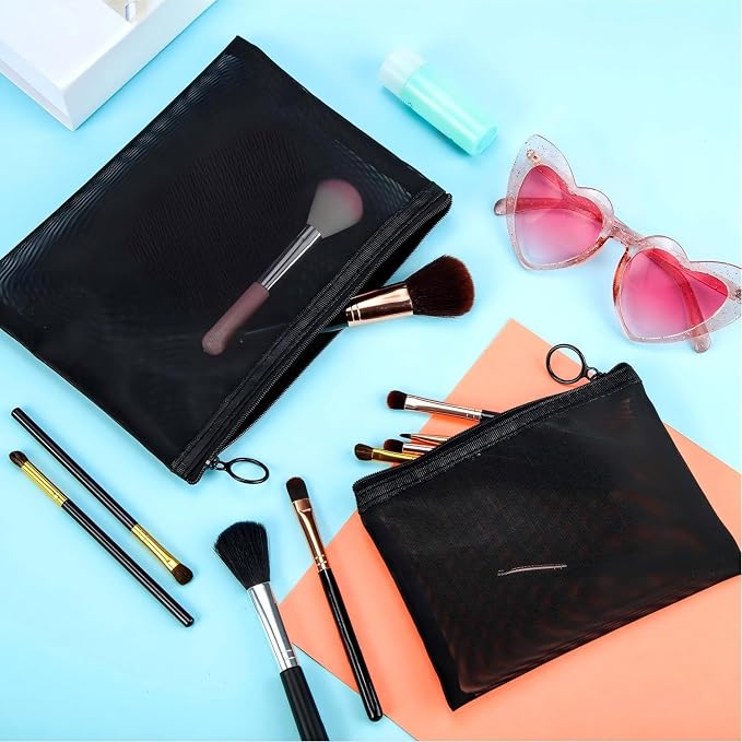 6 Pieces Mesh Makeup Bags Mesh Cosmetic Bag Portable Travel Organizing Zipper Pouch Toiletries Makeup Pouches for Home Office Travel Accessories - Image 4