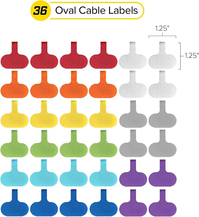 Wrap-It Storage - Cable Labels - Oval, Multi-Color (36 Pack) | Write-On Wire Tags for Cord Identification with Power Strips Behind Desks and TVs - Image 4