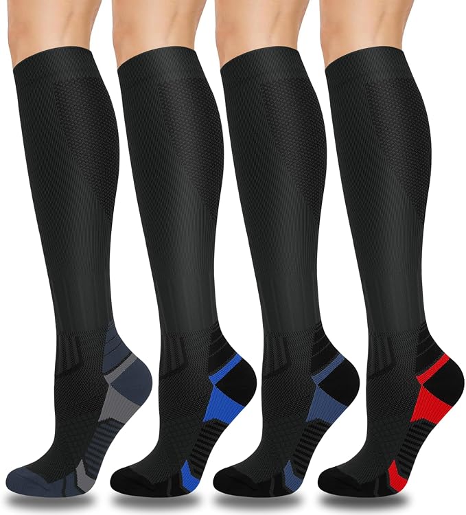 Aoliks Compression Socks for Women and Men 4 Pairs, Mild Support | Long Knee High Stockings for Nurses Running Travel Flying Pregnancy Athletic 15-20 mmHg by Aoliks