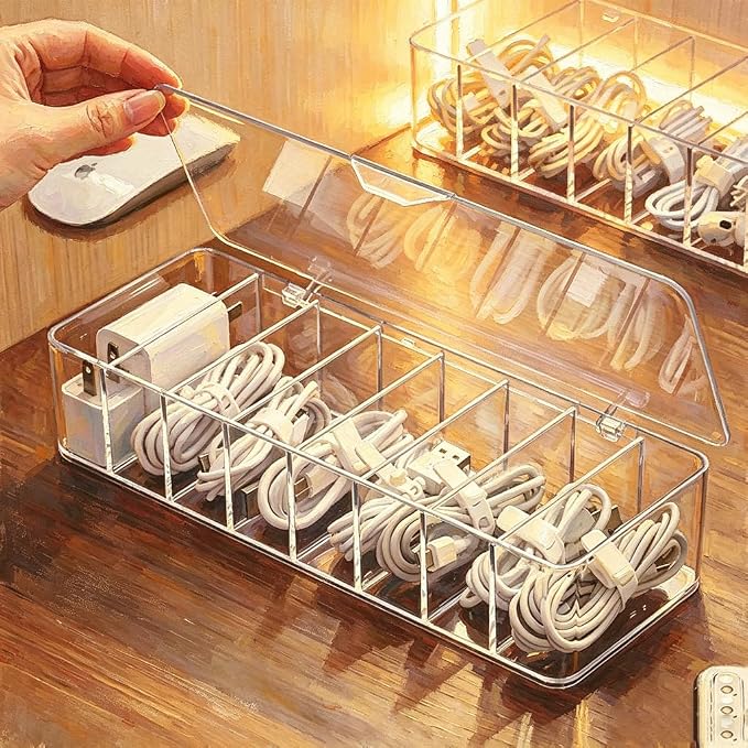 2Pcs cord organizer box, 10.2 x 3.5 x 2.2in, Desktop Cord Organizer with Compartments (2) - Image 2