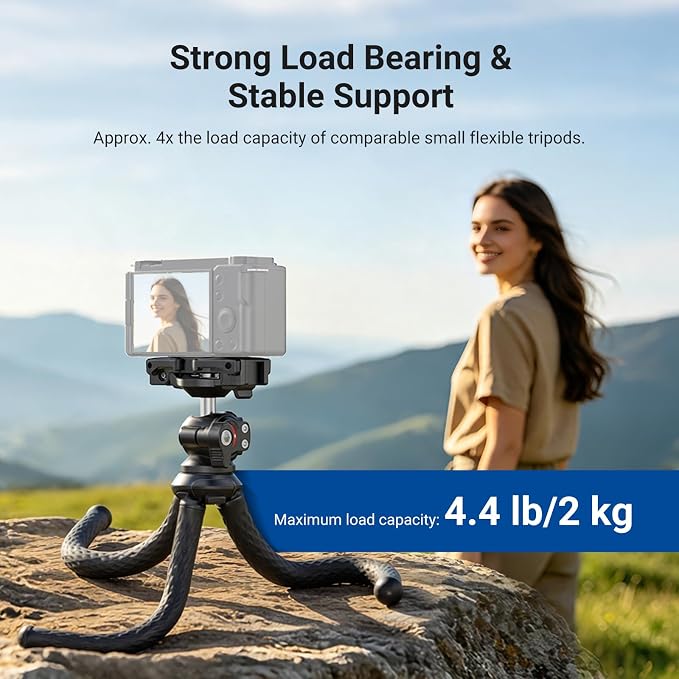 NEEWER Flexible Phone Tripod, Small Mini Camera Webcam Desk Stand, Phone Holder & Action Camera Mount Adapter Compatible with iPhone GoPro DJI Pocket 4 3 Xtra Muse Insta360 for Video Recording, TP34 - Image 4
