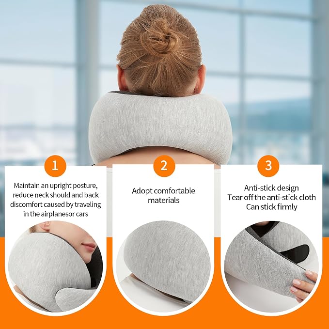Travel Neck Pillow Airplane, Memory Foam Travel Pillows for Comfort on Sleeper Hold Compact and Ergonomic Design for Traveling Car Rides Home Road Trip Essentials for Adults and Kids (Grey) - Image 6