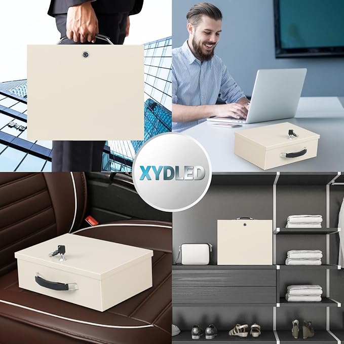 xydled Fire Resistant Safe Fire Safe Box with Key Lock for Home Office Security Storage for Valuables Documents,13.2"x 11"x 5.1" Inch,White - Image 7