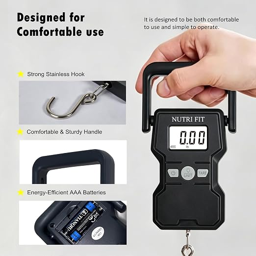 Luggage Weight Scale 110lb Hanging Luggage Scale for Suitcase | 0.1lb Precision, Max 110lb, 3.3ft Tape Measure, Backlit Screen, Lock Data, Large Hook, Ergonomic Grip, Portable Fishing Scale - Image 8