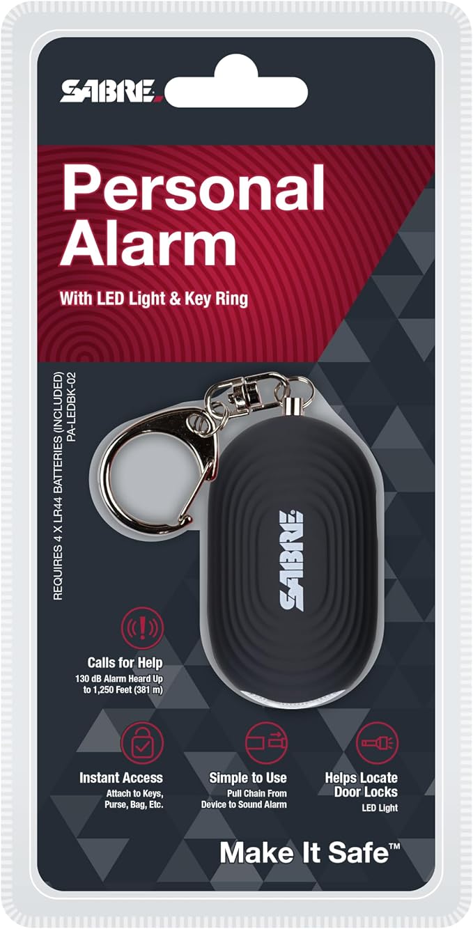 SABRE 2-in-1 Personal Alarm with LED Light, 130dB Personal Safety Siren, Snap Hook for Instant Access, 1,250 Foot (381 Meters) Range, Compact Design for Easy Attachment to Purse, Bag, or Keys - Image 7
