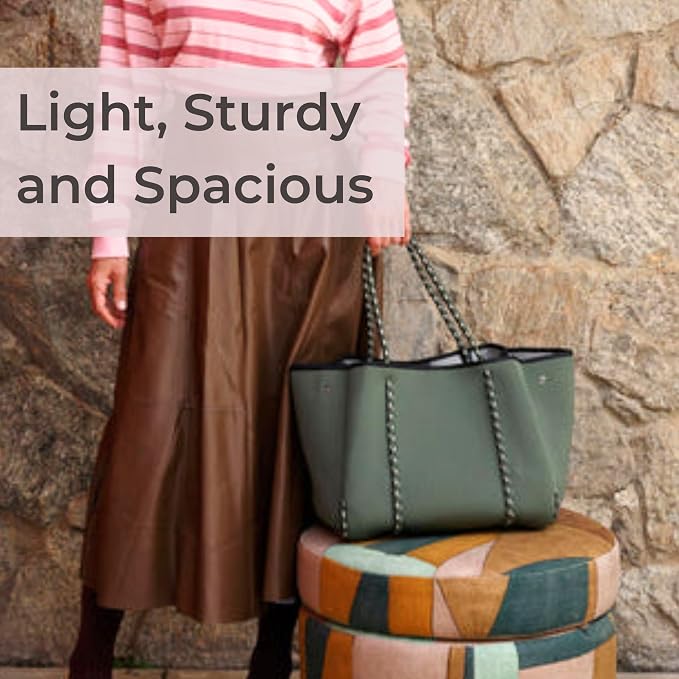 POPUPS Large Neoprene Tote Bag for Women - Everyday Designer Handbag for Travel Work and Beach with Pockets and Zipper Pouch - Image 9