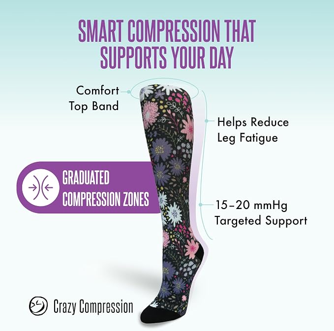 Crazy Compression Socks, Comfortable Support Socks for Recovery, Travel, Hiking, and Long-Hour Comfort w/Fun Designs - Image 3