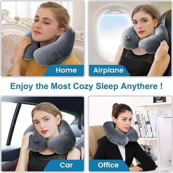 Keemall Inflatable Travel Neck Pillow, Cervical Support for Airplane & Car | Portable Super Soft Foldable Neck Cushion Headrest, Adjustable Support for Plane, Train&Office Naps to Help Relieve Neck Pain - Image 5