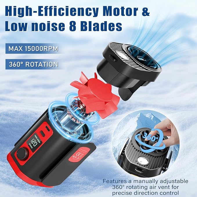 Portable Fan,Waist Clip Fan, Clip-On Personal Turbo Cooling Fan | 120-Speed Adjustable Rechargeable Clip On Waist Bladeless Fan with LED flashlight for Outdoor,Travel,Camping - Image 2