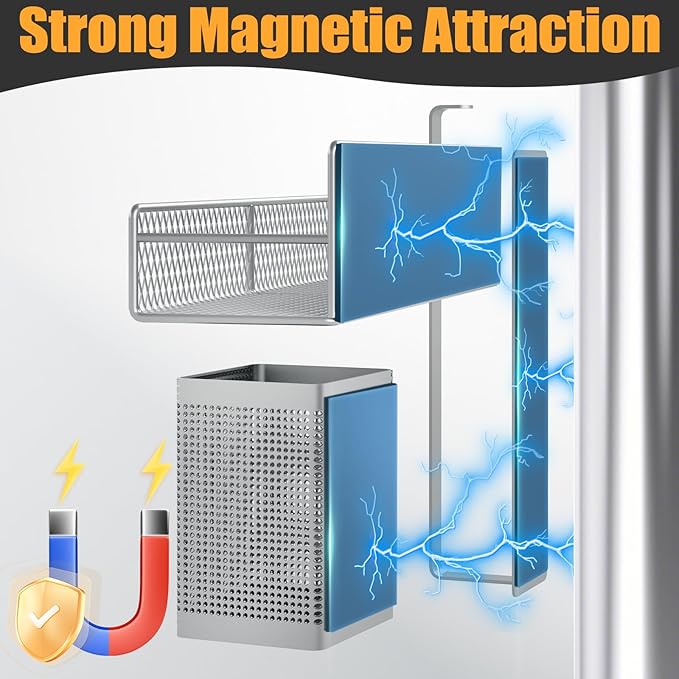 Magnetic Spice Rack for Refrigerator, 6 Pack Metal Magnetic Shelf Grey, Moveable Spice Organizer, Strong Magnetic Storage Fridge Organizer with Paper Towel Holder, Utensils Holder - Image 3