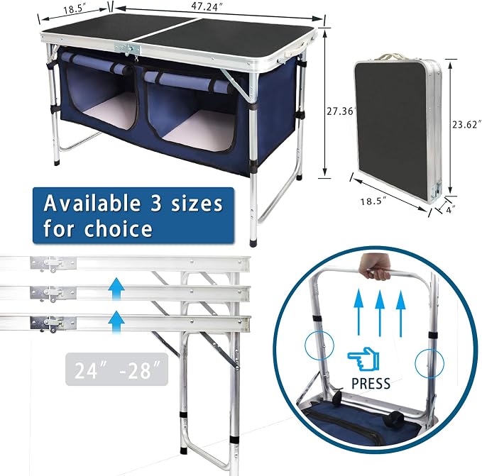 CampLand Outdoor Folding Table Aluminum Lightweight Height Adjustable with Storage Organizer for BBQ, Party, Camping - Image 2