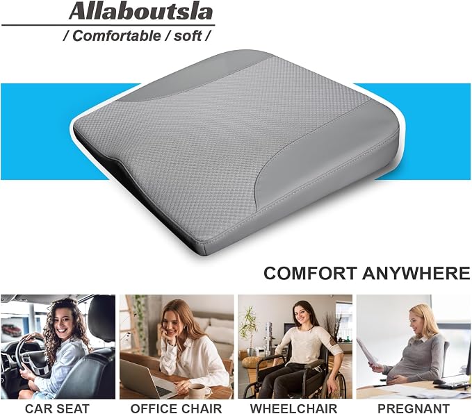 Allaboutsla Car Seat Cushion, Car Seat Cushions for Long Driving | Comfortable Memory Foam Driver Seat Cushion, Automotive Seat Cushions, Butt Pillow for Car,Truck, Office Chair, Gray - Image 8