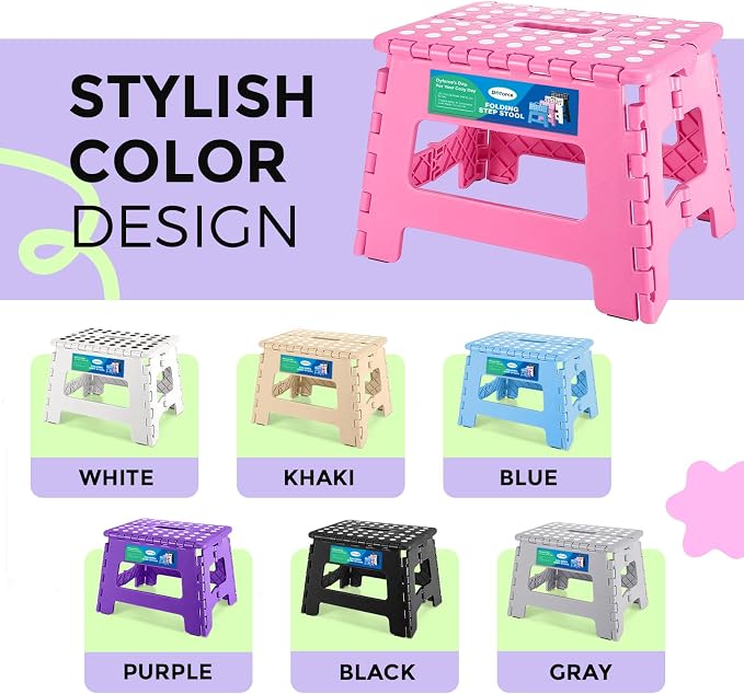 Dyforce Kids Step Stool 9 Inch, 300lbs Folding Step Stool for Toddler | Step stool Pink,Anti-slip Heavy Duty Stool with Handle, Lightweight Foldable Foot Stool for Bathroom Kitchen Bedroom Outdoor - Image 9