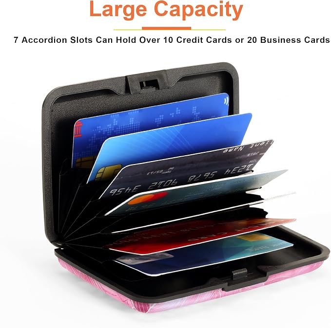 Mayski 2 Pack Credit Card Holder for Women RFID Blocking Wallet, Pink Lotus | Card Wallets for Women Small Mini Business Metal Accordion Aluminum Alloy Hard Case for Men - Image 4