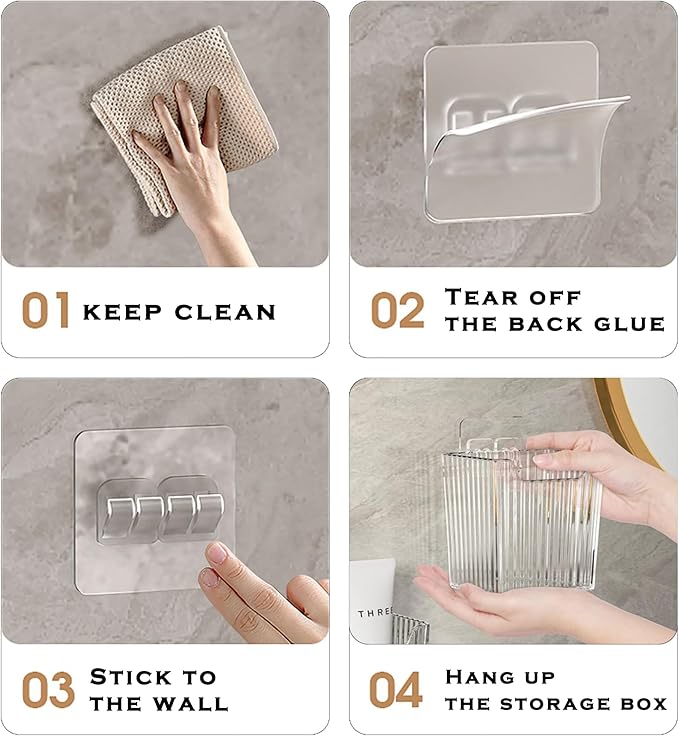 4 Pack Acrylic Wall Mount Organizer, Adhesive Cabinet Door Storage Bins, Clear Makeup Containers, Stackable Organizer Basket for Kitchen, Bathroom, Cabinet, Pantry, Office - Image 4