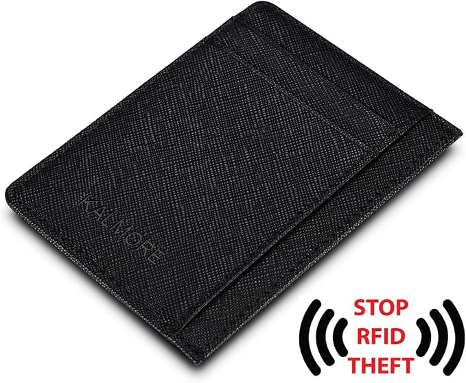 KALMORE womens Credit Holder Genuine Leather Slim Minimalist Card Case Wallet, Black With Id Window - Image 3