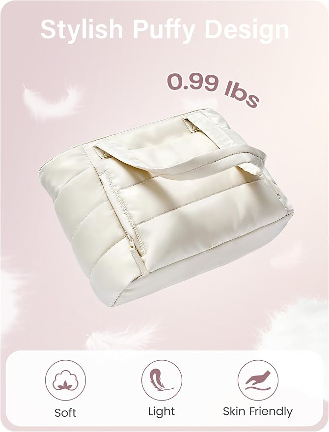 Uselike Tote Bag for Women with Zipper, Quilted Puffer Tote Bag with Compartments, Lightweight Puffy Work Bags for Women - Image 7