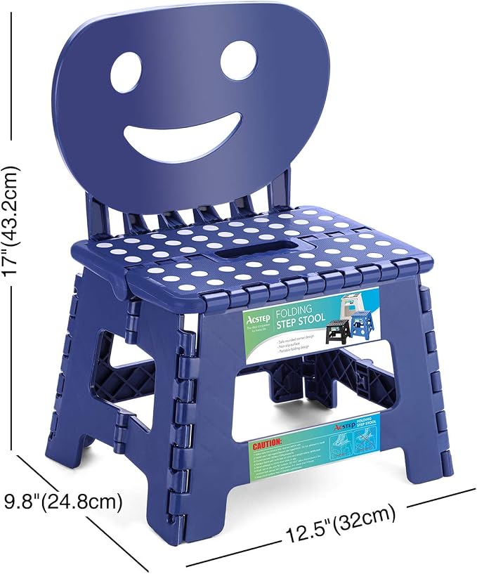 Folding Step Stool with Back Support for Kids,9" Kids Step Stool for Outdoor or Indoor Kitchen Step Stools and Bathroom Stool for Toddlers Boys Girls - Royal Blue - Image 5