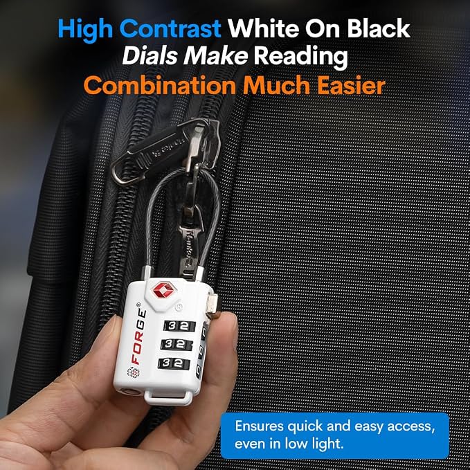 TSA Approved Cable Luggage Locks, Re-settable Combination with Alloy Body (White 4 Locks) - Image 9