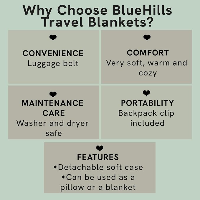 BlueHills Premium Soft Mini Plush Travel Blanket Value Pack Set of 2 - Airplane Travel Essential Flight Blanket Throw in a case Compact for Car Plane Travel Gift – Light Pink and Teal Green - Image 5