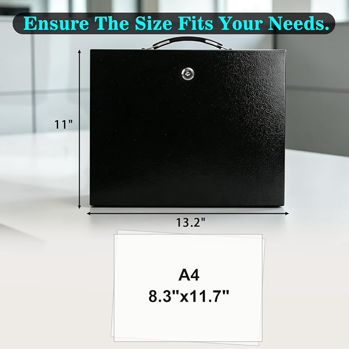 xydled Fireproof Document Box with Key Lock, Fire Safe Box, Black | Fire and water resistant lock box for documents, passports, cash and valuables, keeping secure at home, 13.2 x 11 x 5.1 Inch - Image 2