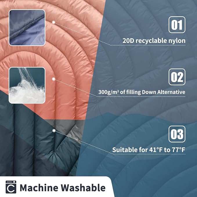 Puffy Camping Blanket,Large Camp Blanket Outdoor Camping Quilt Waterproof | Lightweight Printed Warm Packable Down Alternative Blanket for Camping,Traveling, Stadium, Hiking, Picnics - Image 4