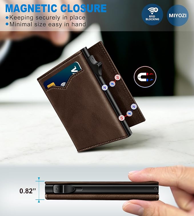Wallet for Men,with Cash Pocket 2 ID Window 9-13 Cards,Metal Case Smart Slim Pop Up Credit Card Holder Flip with Magnetic Closure RFID Blocking Trifold wallet with Gift Box - Image 3